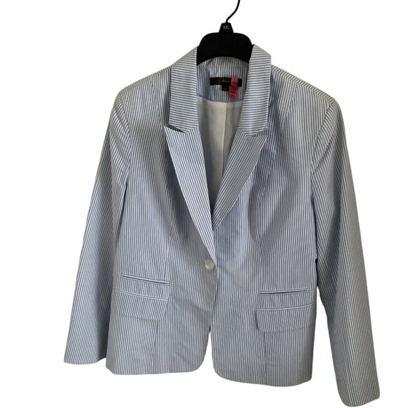 JESSICA Jacket Women's Blue White Stripe Cotton Blend Blazer Size 14P - Picture 1 of 6
